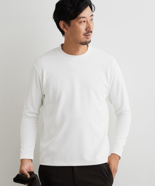【ジャケットインにおすすめ】ビジネス長袖Tシャツ 洗濯機OK／襟高