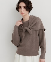 【洗える】ストール付き片畦ニット