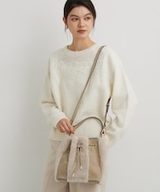 フェイクファー切り替え巾着バッグ