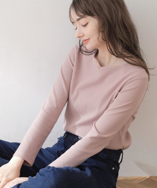 【顔まわりスッキリ・マシンウォッシャブル】ハートネックテレコトップス