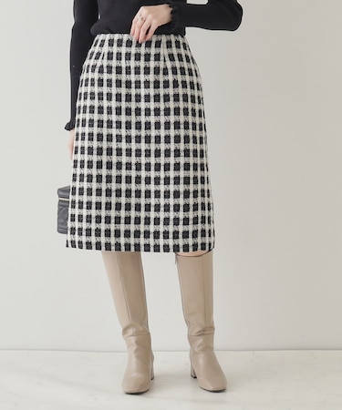 【オトナ女子の垢抜け膝丈スカート】モールチェックツイードナロースカート
