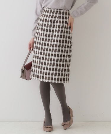 【オトナ女子の垢抜け膝丈スカート】モールチェックツイードナロースカート