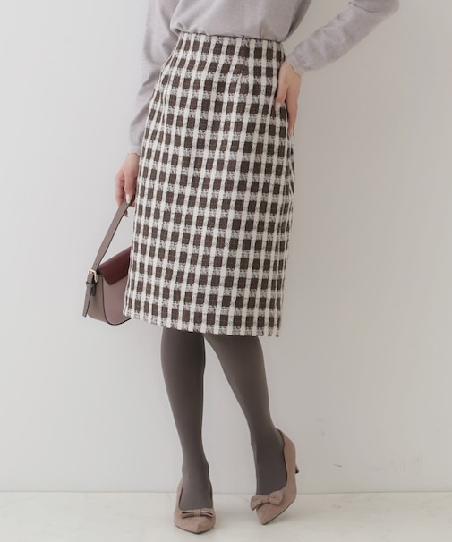 【オトナ女子の垢抜け膝丈スカート】モールチェックツイードナロースカート