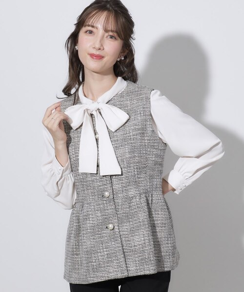 couture セレモニーシーン/ON・OFF使える杢ツイードペプラムジレ セレモニーシーン/ON・OFF使える】杢ツイードペプラムジレ｜クチュール