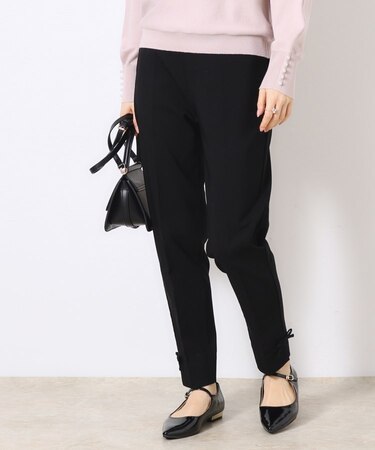 【ラクチンきれい見えパンツ】リボンハイパーストレッチパンツ