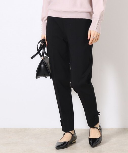 【ラクチンきれい見えパンツ】リボンハイパーストレッチパンツ