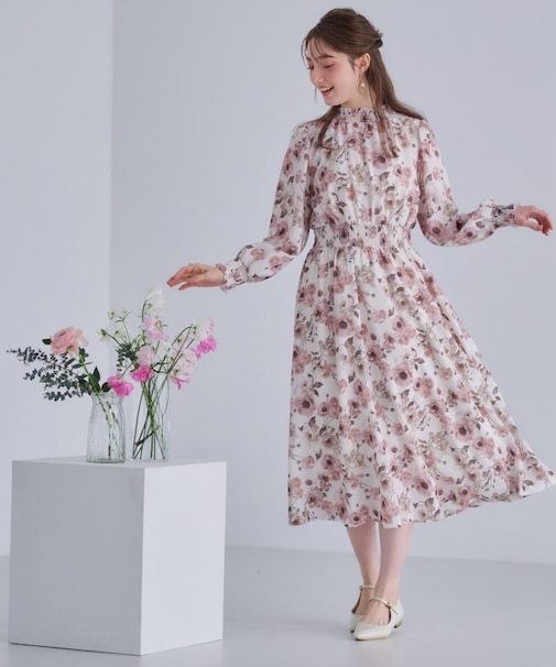 【大人フェミニン・一枚で着映える】Springフラワーシャーリングワンピ