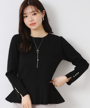 【大人可愛い・通勤】バックパール調ペプラムニット