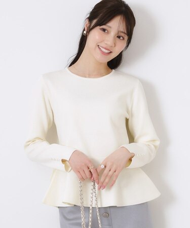 【大人可愛い・通勤】バックパール調ペプラムニット