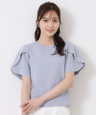 【一枚でキマる・華やか】パール調付チューリップ袖ニット