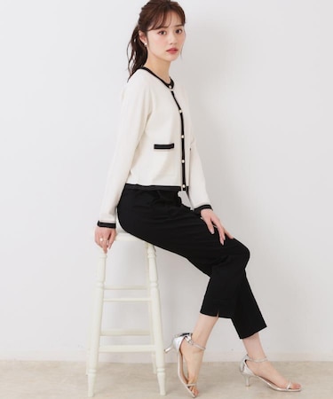 【スッキリ見え・美脚・通勤】リボンポイントサテストパンツ