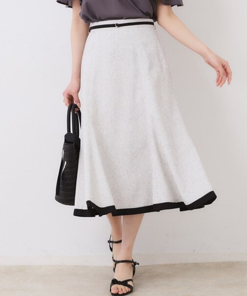 【洗える・きれいめ・通勤】サマーツイード配色フレアスカート