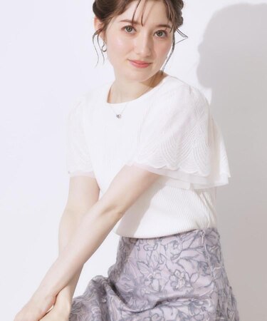 【二の腕カバー・通勤】レース袖テレコトップス