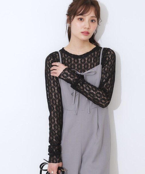 レースクルーネックプルオーバー