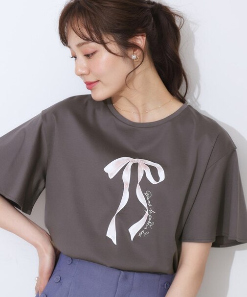 【マシンウォッシャブル・接触冷感・UV機能】60リボンロゴプリント フレアーT