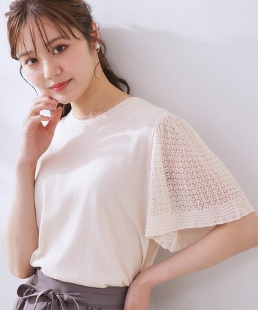 【手洗い可能・UV・アンチピリング・接触冷感・二の腕カバー】透かし袖ニットトップス