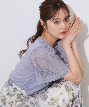 【手洗い可能・UV・アンチピリング・接触冷感・二の腕カバー】透かし袖ニットトップス