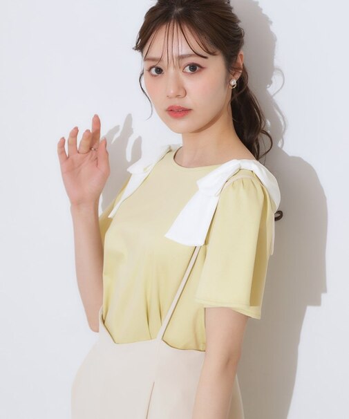 【リボン・マシンウォッシャブル・UV機能・接触冷感】肩リボントップス