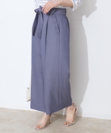 【リボン付き・通勤】シャンブレーワイドパンツ