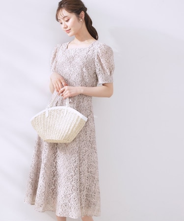 【一枚で着映え・華やか】チェックプリント コードレースワンピース