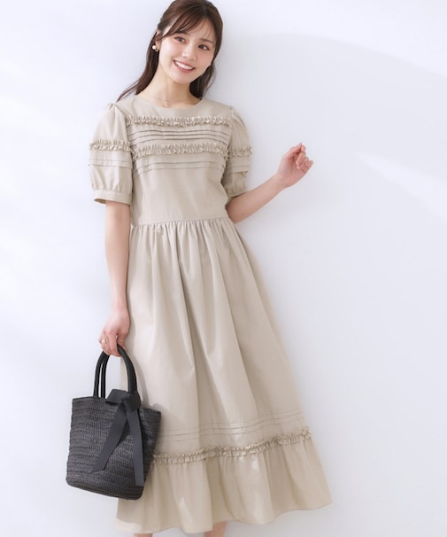 エシカルコットン タック＆フリルワンピース