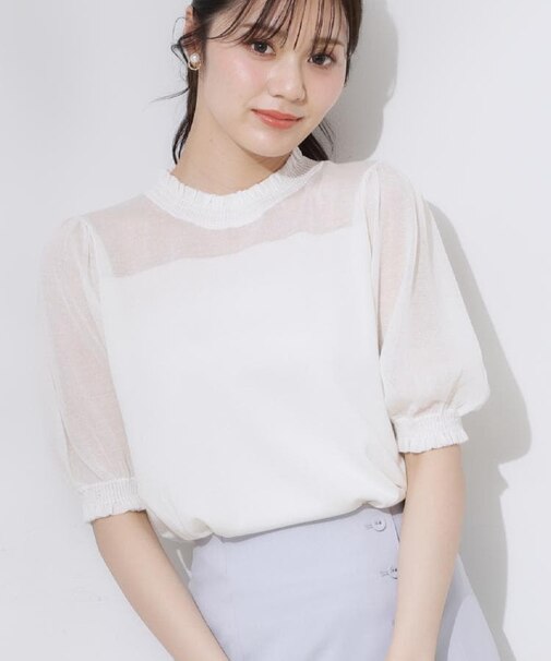 【上品な透け感・通勤】シアーシャーリングニットトップス