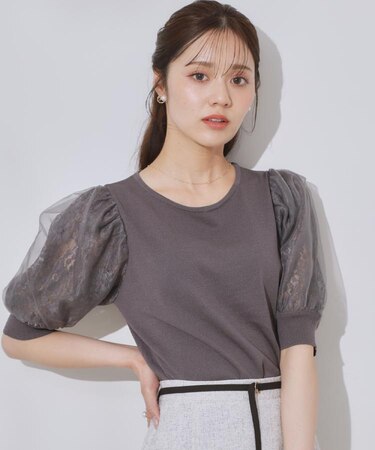 【洗える・UV機能・通勤】オーガンレース袖ニット