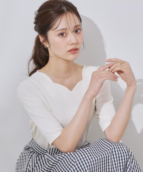 【マシンウォッシャブル・アンチピリング・二の腕カバー】ハートネックテレコ5分袖プルオーバー