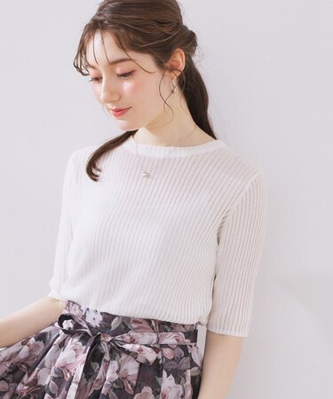 ラメリブ5分袖ニット