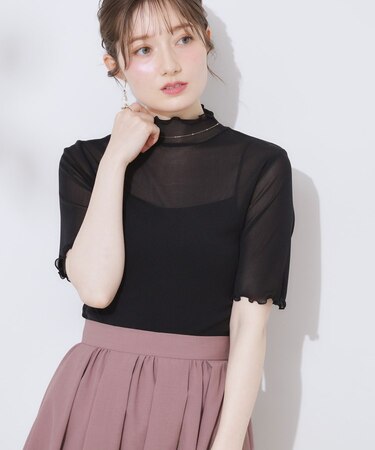 シアーチュール5分袖トップス