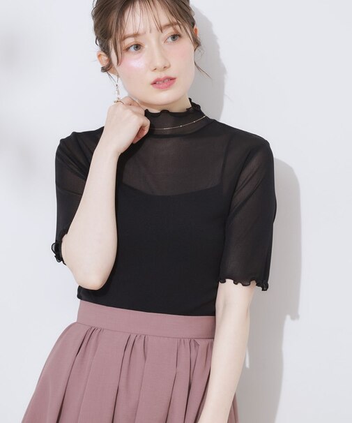 シアーチュール5分袖トップス