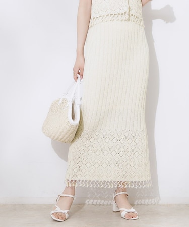 透かし編みフリンジニットスカート
