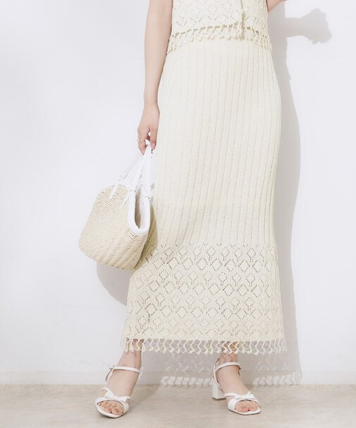 透かし編みフリンジニットスカート