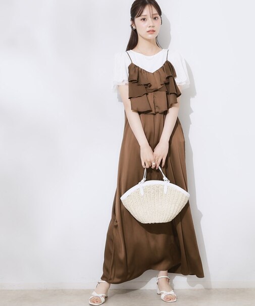 シワサテンラッフルキャミワンピース