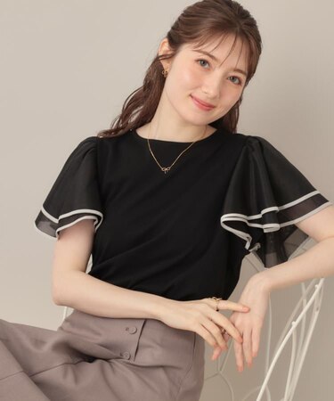 【マシンウォッシャブル・UVケア・接触冷感・二の腕カバー】配色フレアドッキングカットソー