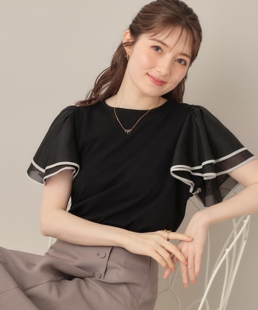 【マシンウォッシャブル・UVケア・接触冷感・二の腕カバー】配色フレアドッキングカットソー