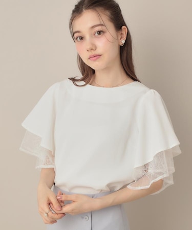 【マシンウォッシャブル・一枚で着映える】レース重ねフレアブラウス