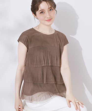 【マシンウォッシャブル・大人可愛い】チュールプリーツチュニック