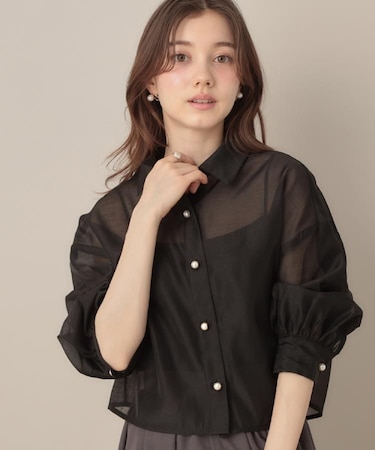 【洗える・秋まで使える】パール調ボタンシアーシャツ