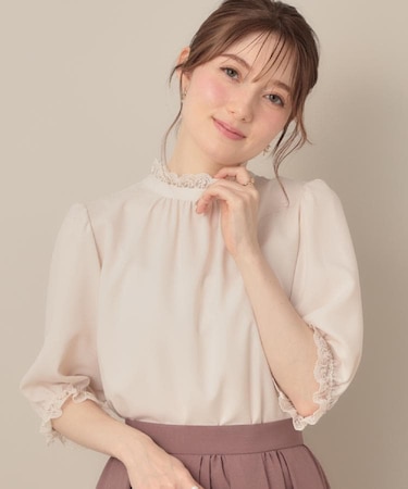 【華やか・大人可愛い・5分袖】エンブロレース前後2WAYブラウス