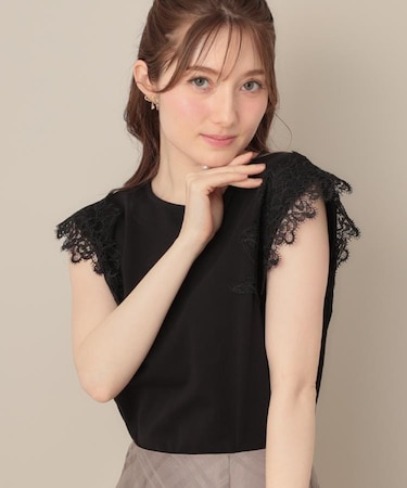 【マシンウォッシャブル・UVケア・接触冷感】フレンチ肩レースカットソー