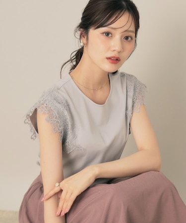 【マシンウォッシャブル・UVケア・接触冷感】フレンチ肩レースカットソー