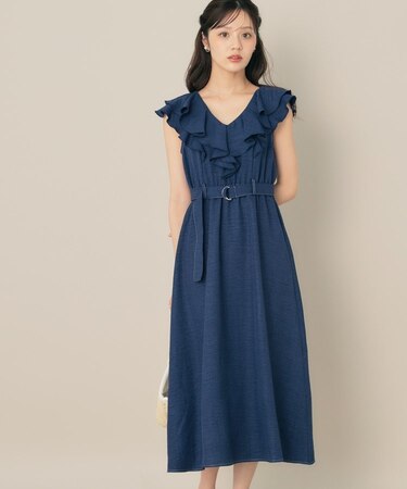 デニムライク麻調フリルワンピース