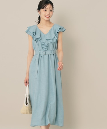 デニムライク麻調フリルワンピース