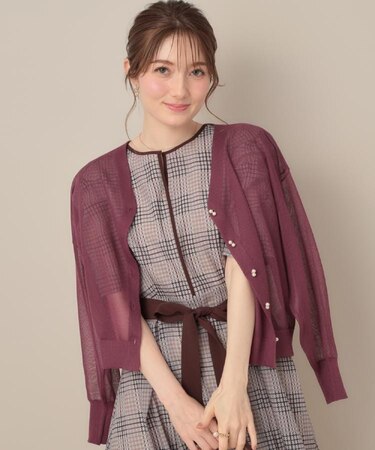 【秋カラー・オシャレな透け感】ダブルパール調シアーカーディガン