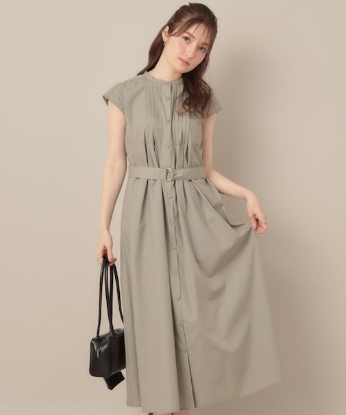 【Aライン・細見え】フロントタックシャツワンピース
