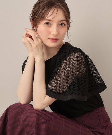 【接触冷感・5分袖】ケミカルレースフレアスリーブトップス