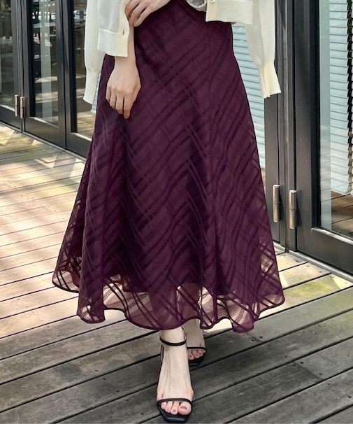 【美シルエット・通勤】シアーチェックオーガンジースカート