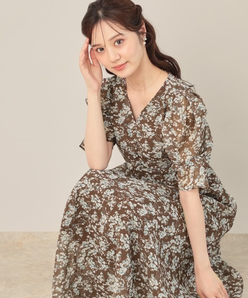 一枚で着映える・通勤】Vネックフラワーワンピース｜クチュール