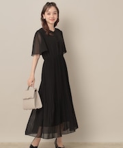 【二の腕カバー・楽ちん・通勤】シフォンプリーツワンピース